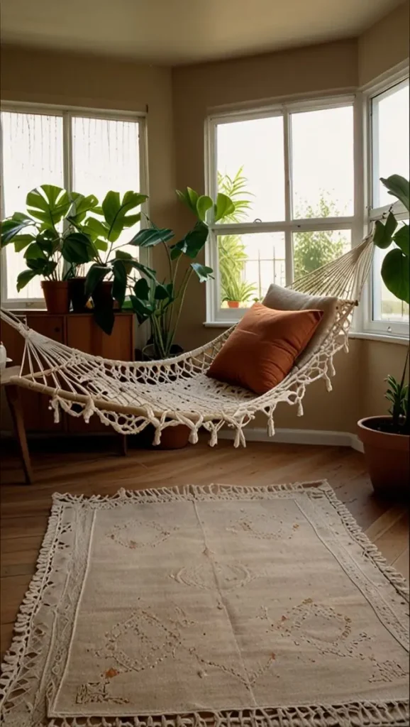 19 Cozy Boho Living Room Hammock Ideas for Relaxation 2 1. Add a Macramé Boho Living Room Hammock