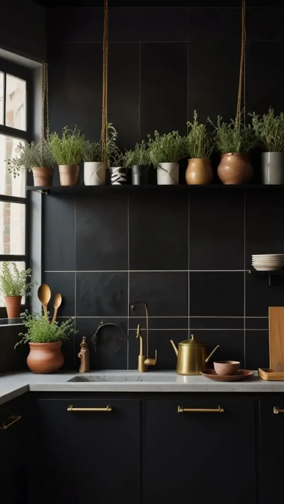 32 Stunning Boho Kitchen Goth Ideas for Dramatic Style 3 1. Dramatic Black Cabinets