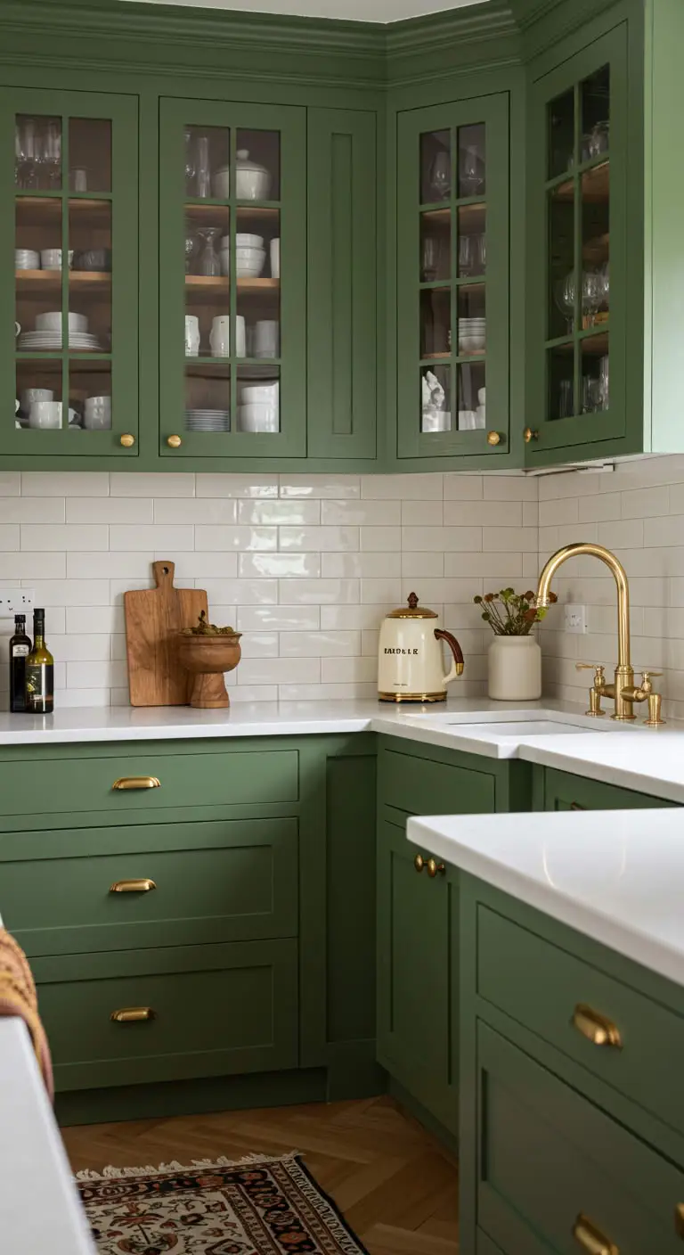 19 Natural Green Earthy Boho Kitchen Design Ideas 3 1. Go Green with Your Cabinets