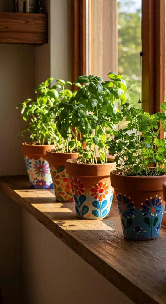 19 Stunning Boho Kitchen DIY Ideas to Transform Your Space 3 1. Hand-Painted Terra Cotta Planters