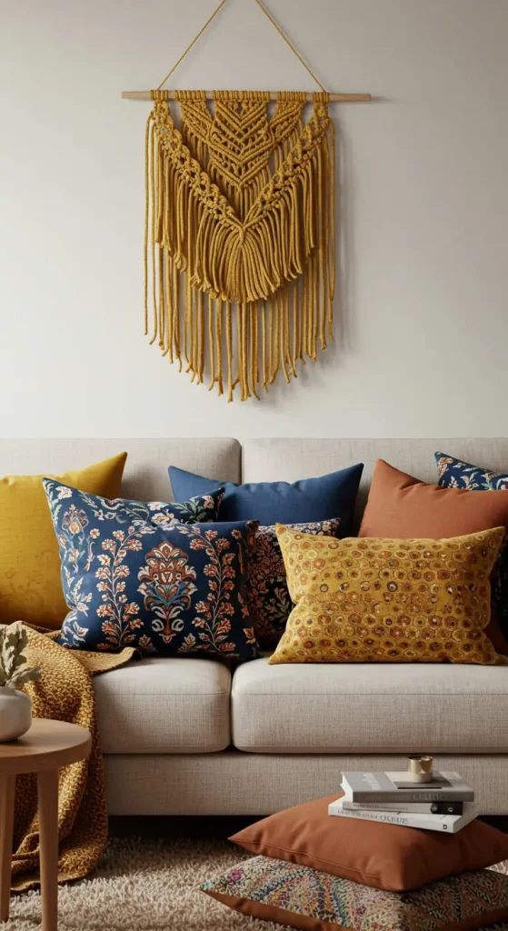 6 Cozy & Stylish Boho Living Room Pillows to Elevate Your Space 1 1. Mix Bold Patterns for an Eclectic Look