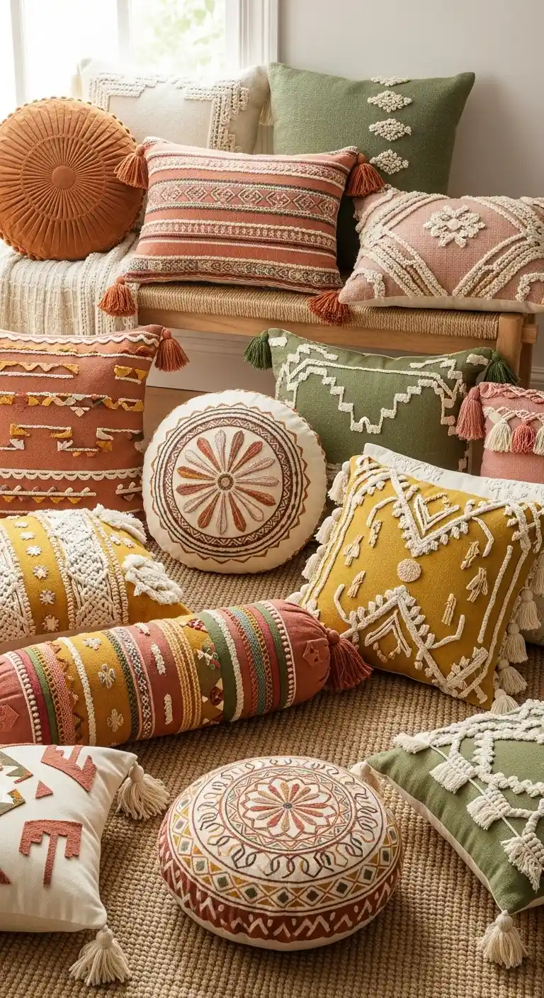 21 Cozy & Stylish Boho Living Room Pillows to Elevate Your Space 11 10. Play with Shapes