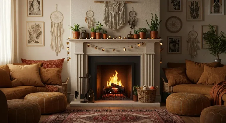 Boho Living Room Fireplace Decor