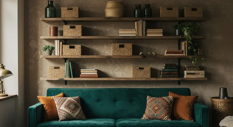 Boho Living Room Floating Shelves