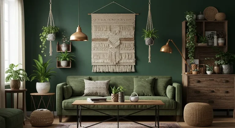 Boho Living Room Green Walls