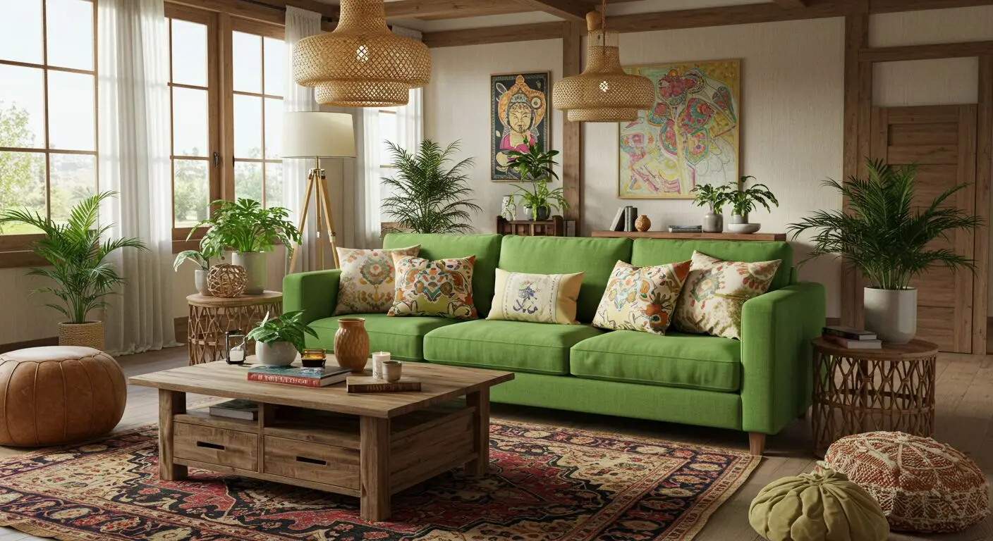 Boho Decor Home 3 Boho Living Room Green Sofa