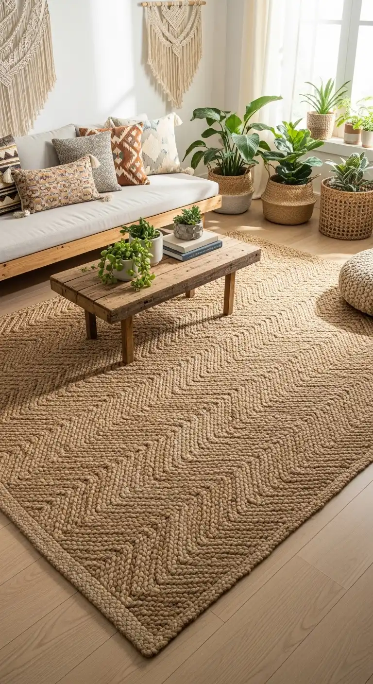 21 Best Boho Living Room Jute Rugs for a Natural Look 12 11. Chevron Weave Jute Rug