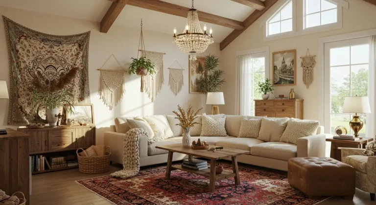Boho Living Room High Ceiling