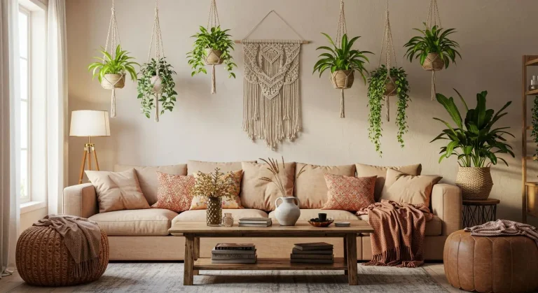 Boho Living Room Hanging Plants