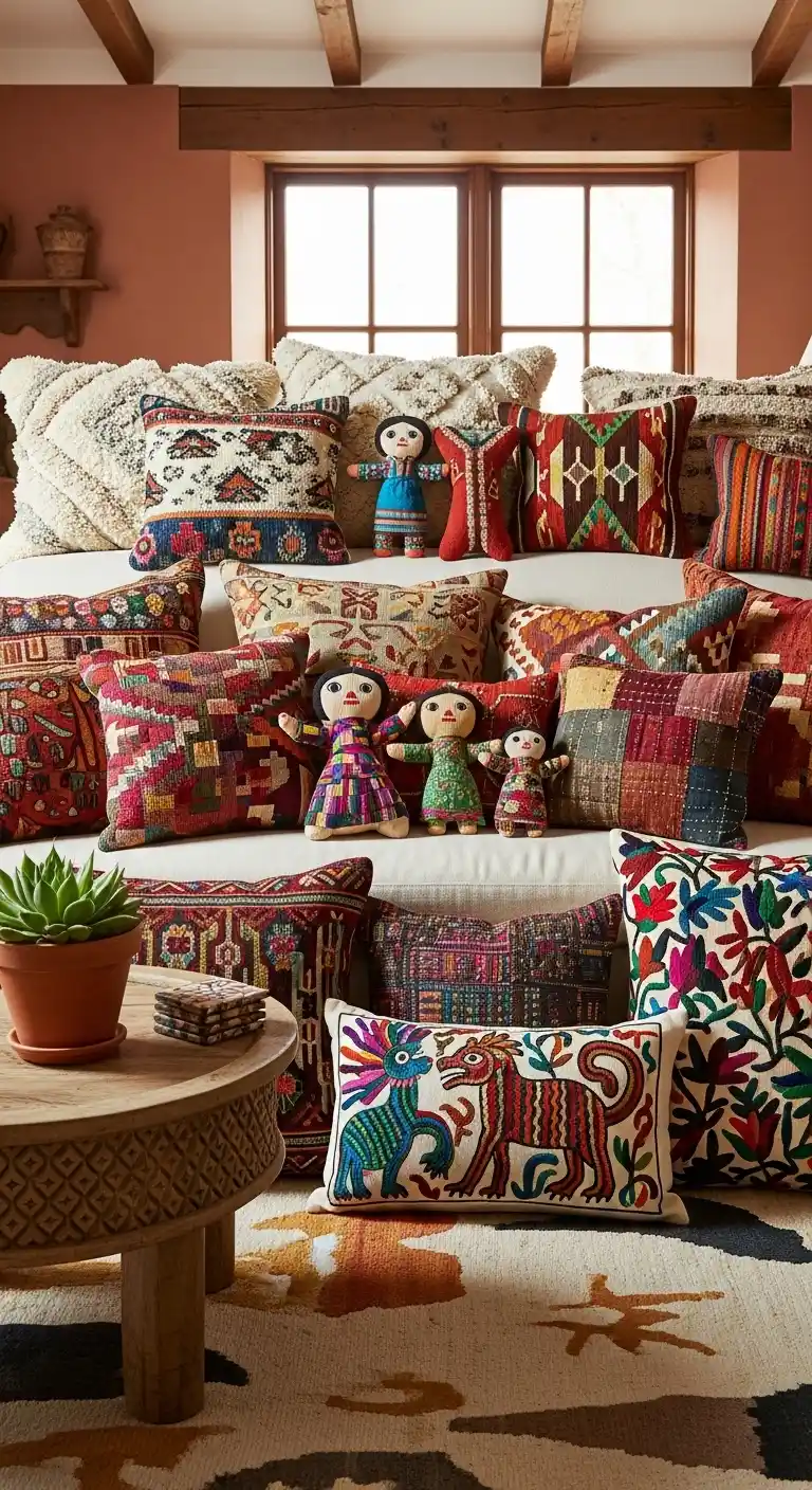 21 Cozy & Stylish Boho Living Room Pillows to Elevate Your Space 13 12. Create Cultural Fusion