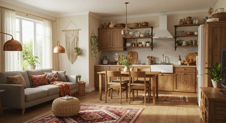 Boho Living Room and Kitchen Combo