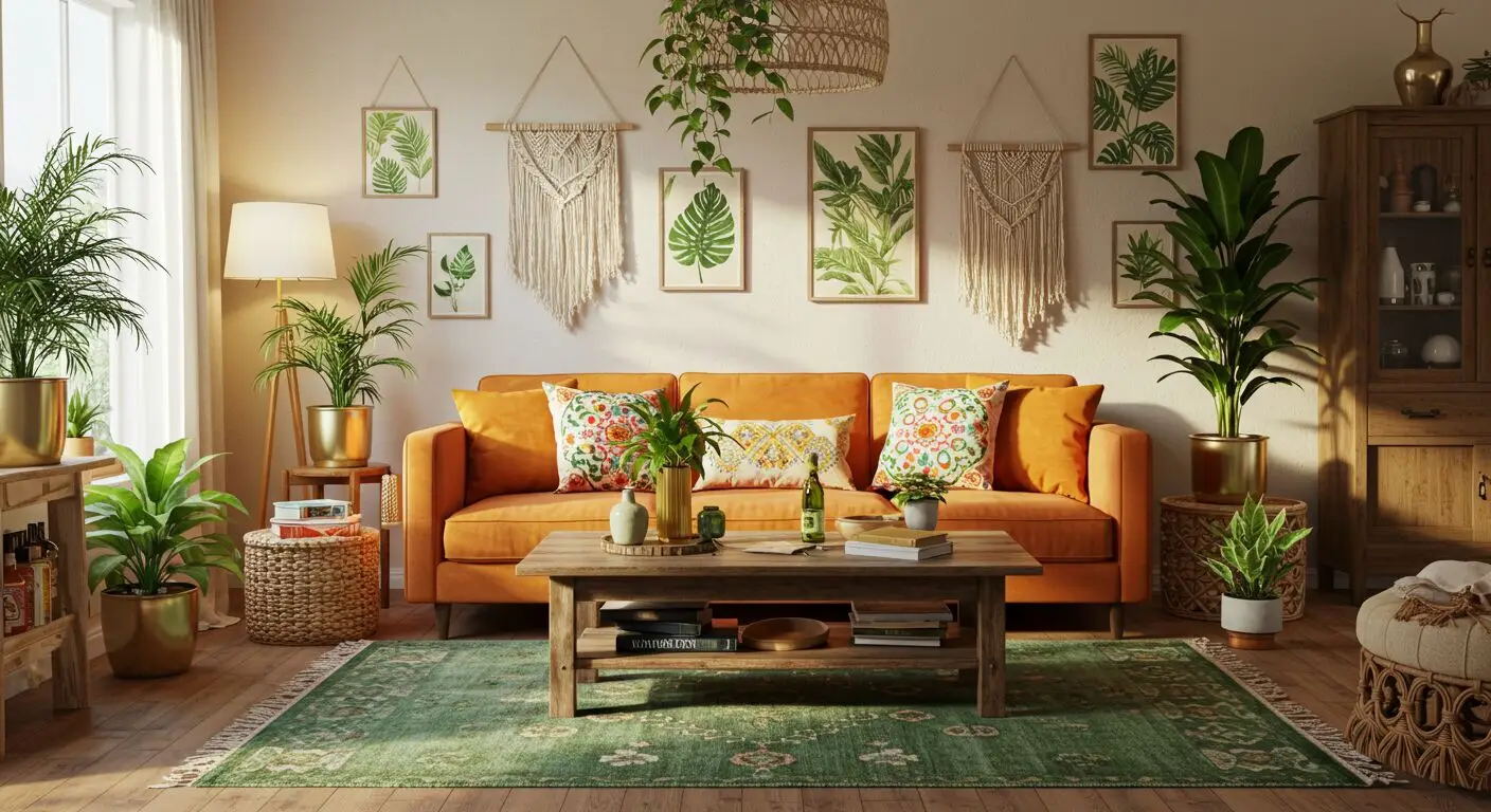 Boho Living Room Orange And Green: 32 Bold & Stylish Ideas
