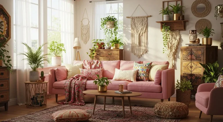 Boho Living Room Pink Couch