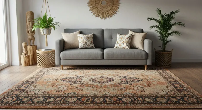 Boho Living Room Rug Ideas for a Grey Couch