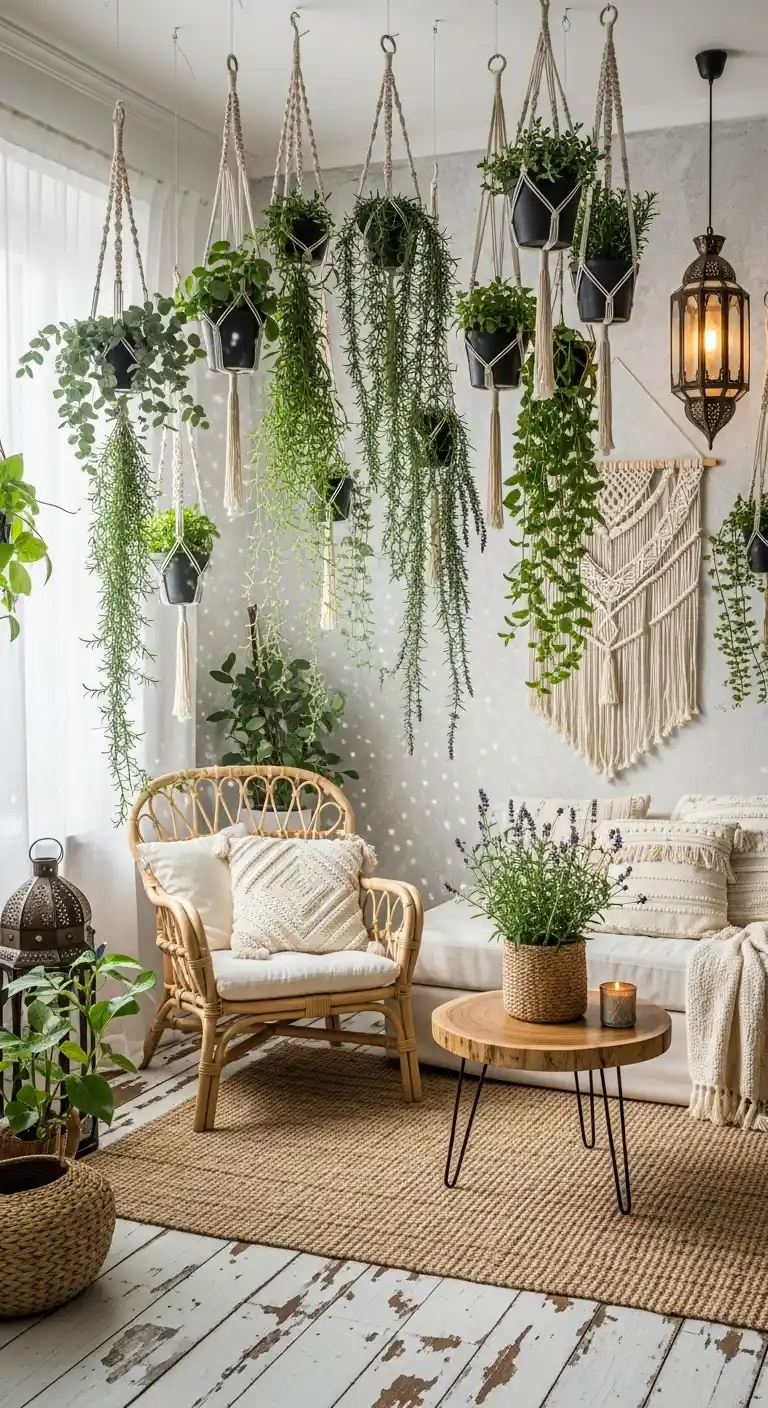19 Best Ways to Style Boho Living Room Hanging Plants 16 15. Add Aromatic Plants for Freshness