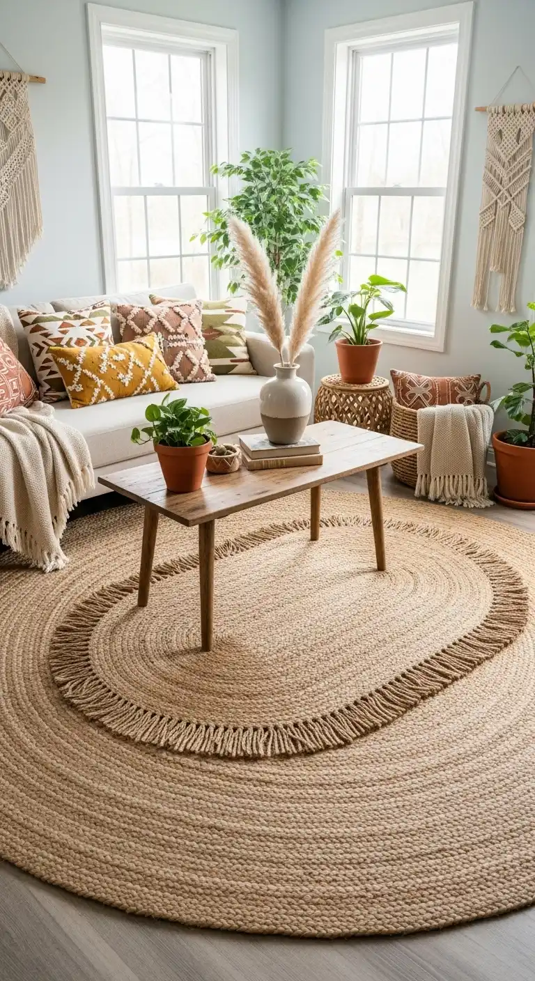 21 Best Boho Living Room Jute Rugs for a Natural Look 16 15. Double-Layer Jute Rug