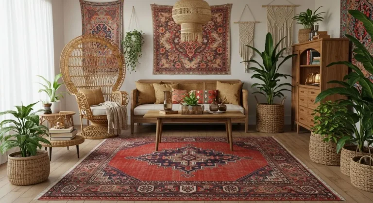 Boho Living Room Red Rug