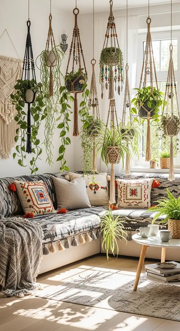 19 Best Ways to Style Boho Living Room Hanging Plants 17 16. Incorporate Beads and Charms in Hangers