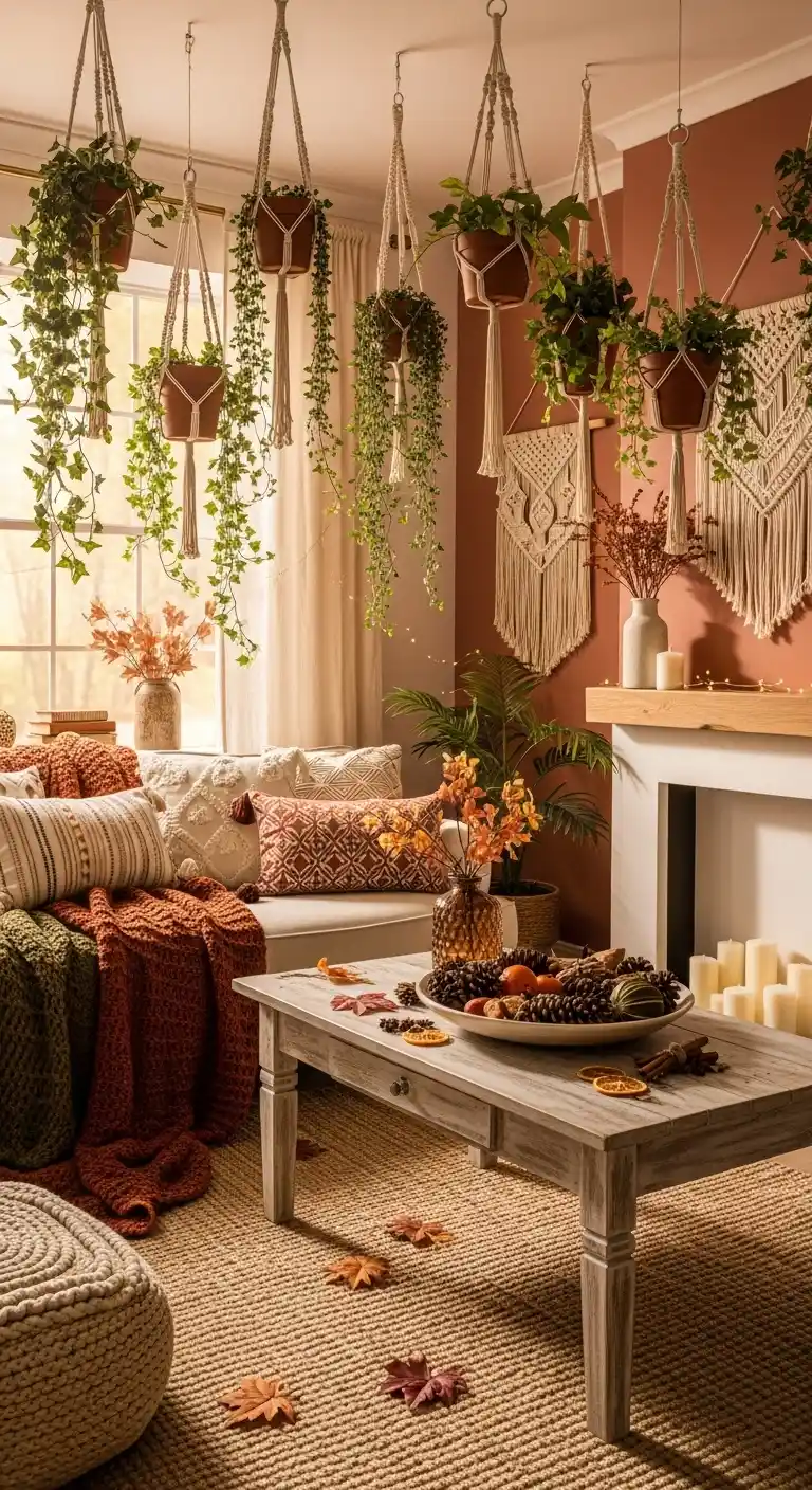 19 Best Ways to Style Boho Living Room Hanging Plants 18 17. Design Around Seasonal Themes