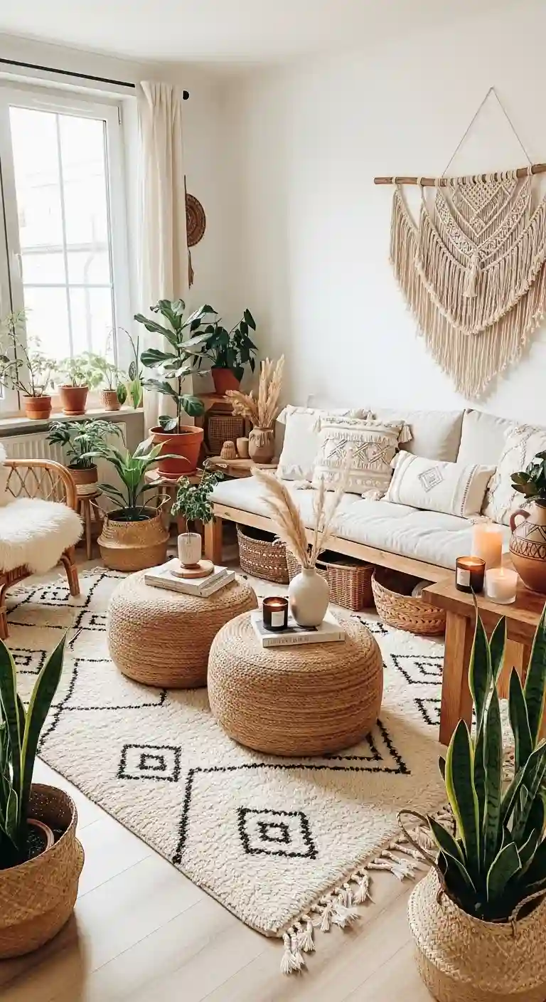 23 Comfy Boho Living Room Floor Seating Ideas for a Relaxed Space 19 17. Round Jute Poufs