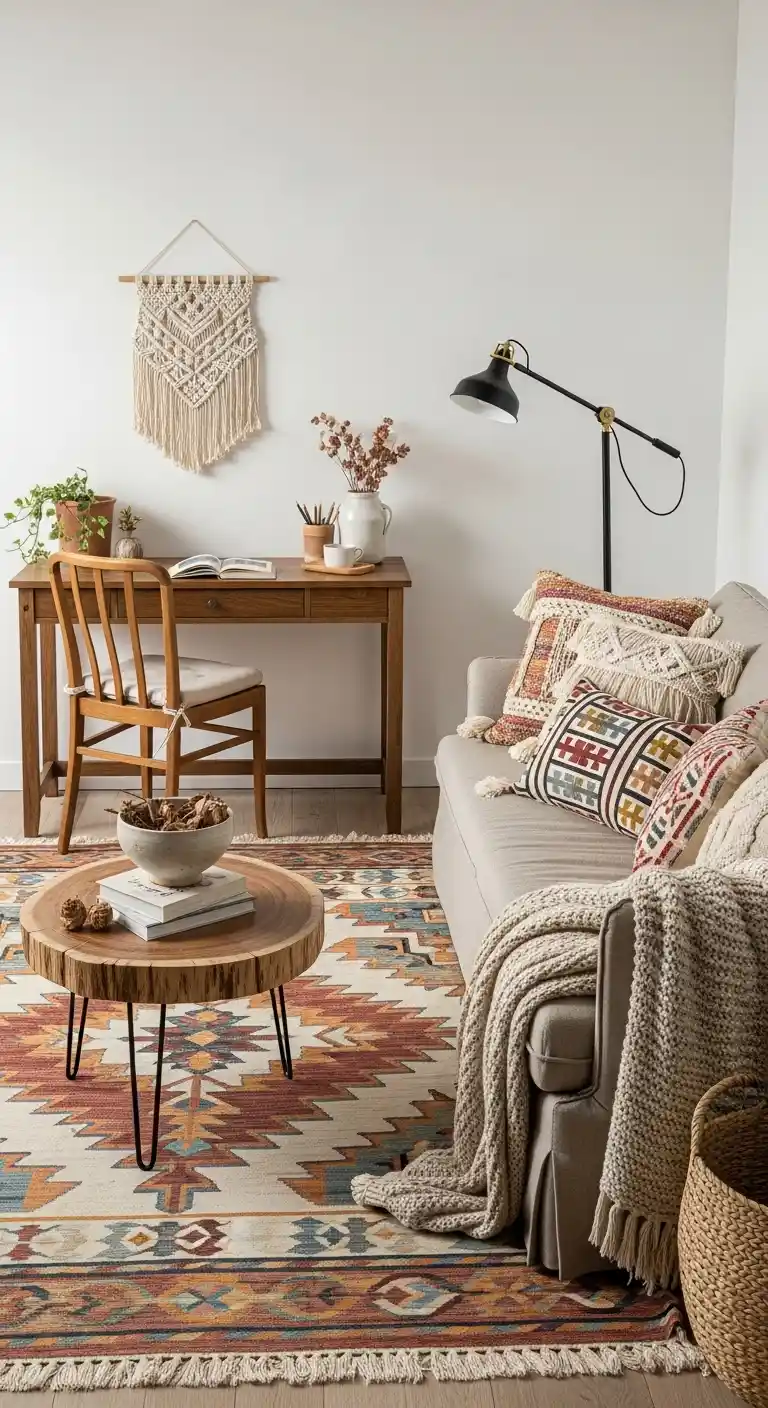 19 Stylish Boho Living Room Office Combo Setups 18 17. Rustic Boho Blend