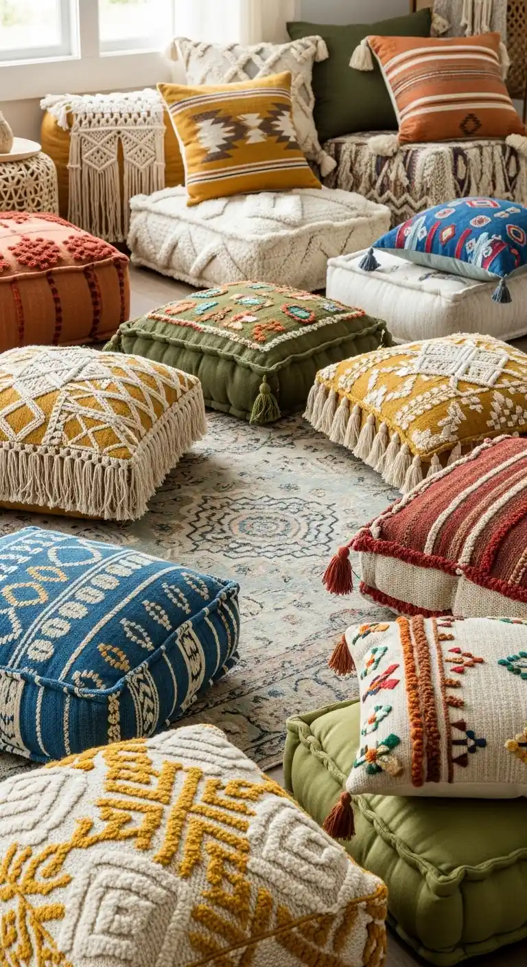 21 Cozy & Stylish Boho Living Room Pillows to Elevate Your Space 20 19. Coordinate with Rugs and Throws
