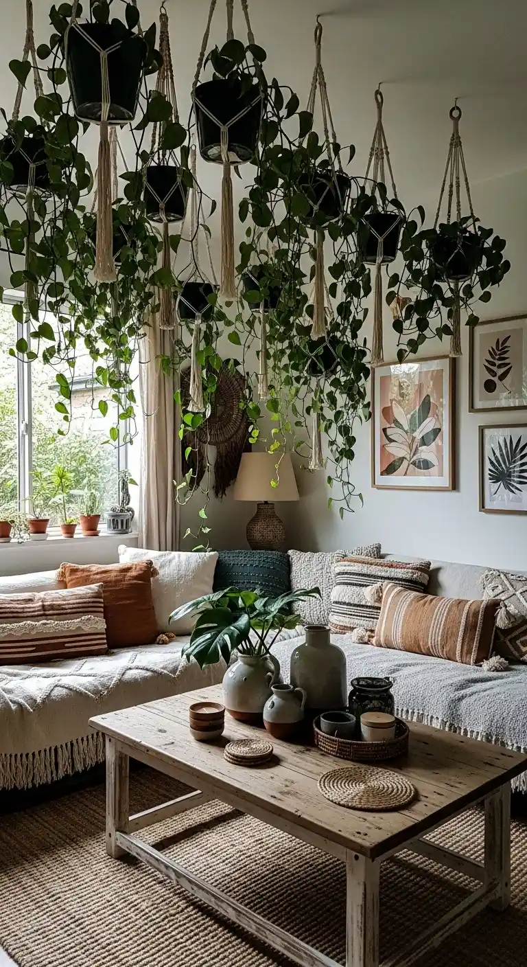 19 Best Ways to Style Boho Living Room Hanging Plants 20 19. Highlight with Spot Lighting