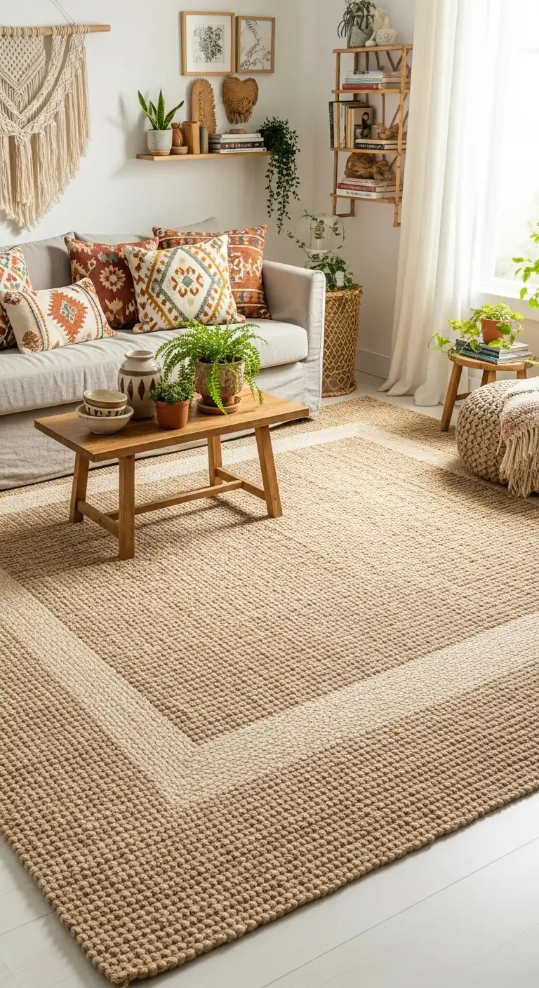 21 Best Boho Living Room Jute Rugs for a Natural Look 20 19. Two-Tone Border Jute Rug