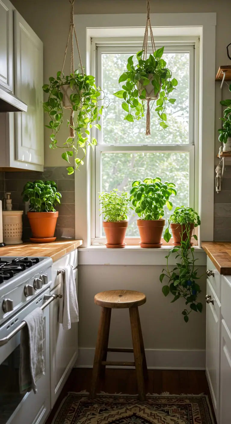 19 Natural Green Earthy Boho Kitchen Design Ideas 4 2. Add a Touch of Nature with Plants