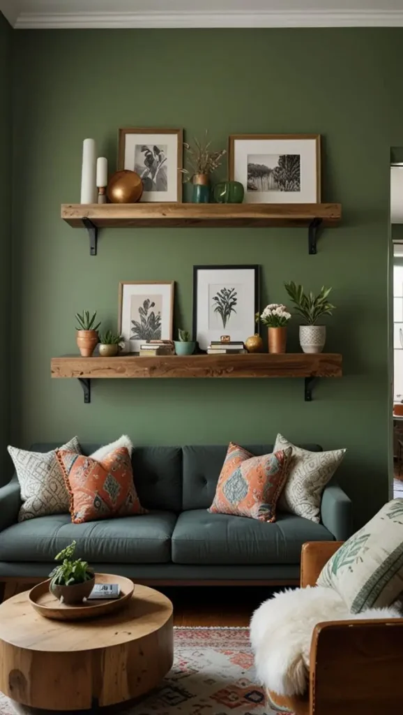 19 Stunning Boho Living Room Green Accent Wall Inspirations 4 2. Balance Brightness with a Sage Boho Living Room Green Accent Wall