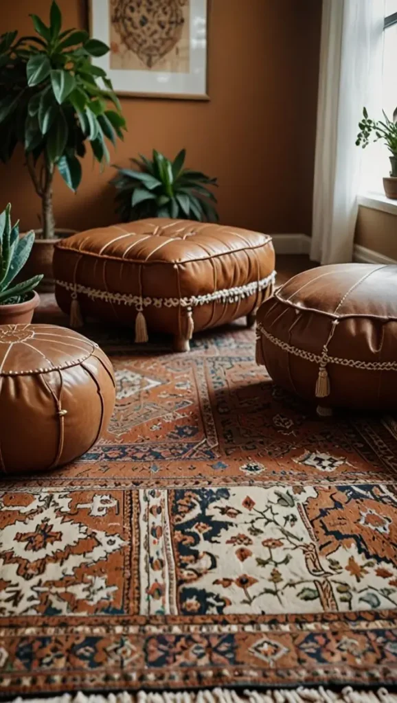 23 Comfy Boho Living Room Floor Seating Ideas for a Relaxed Space 4 2. Poufs That Double as Seating