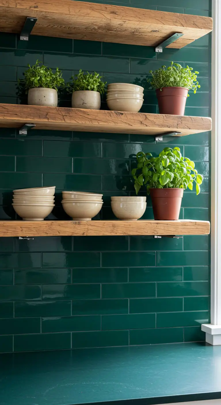 21 Stunning Emerald Green Boho Kitchen Inspirations 4 2. Statement Backsplash