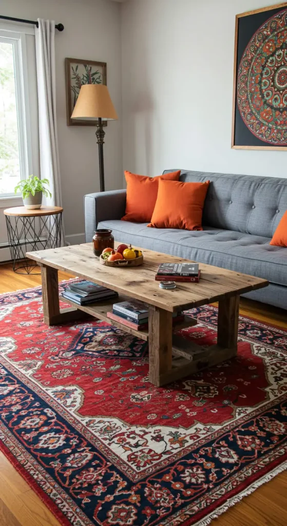 Chic Boho Living Room Rug Ideas for a Grey Couch – 35 Inspiring Looks 3 2. Vibrant Persian Rugs