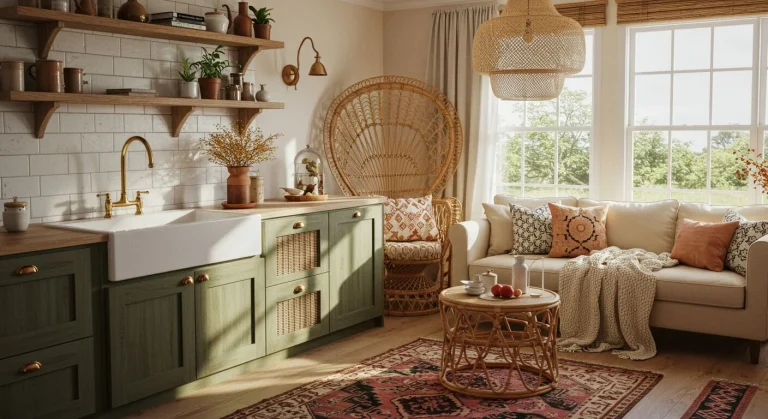 Boho Living Room and Kitchen Combo