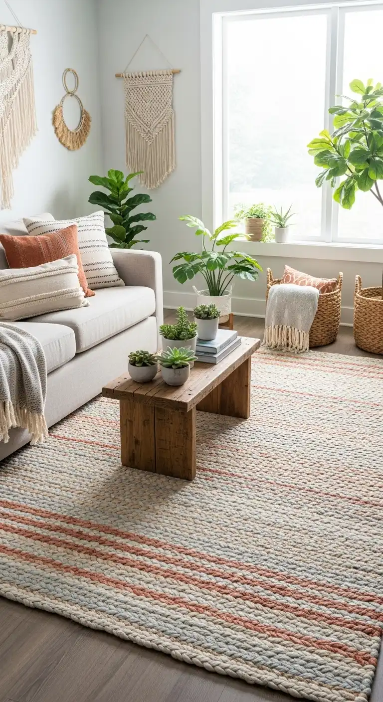 21 Best Boho Living Room Jute Rugs for a Natural Look 22 21. Hand-Braided Color-Twist Jute Rug