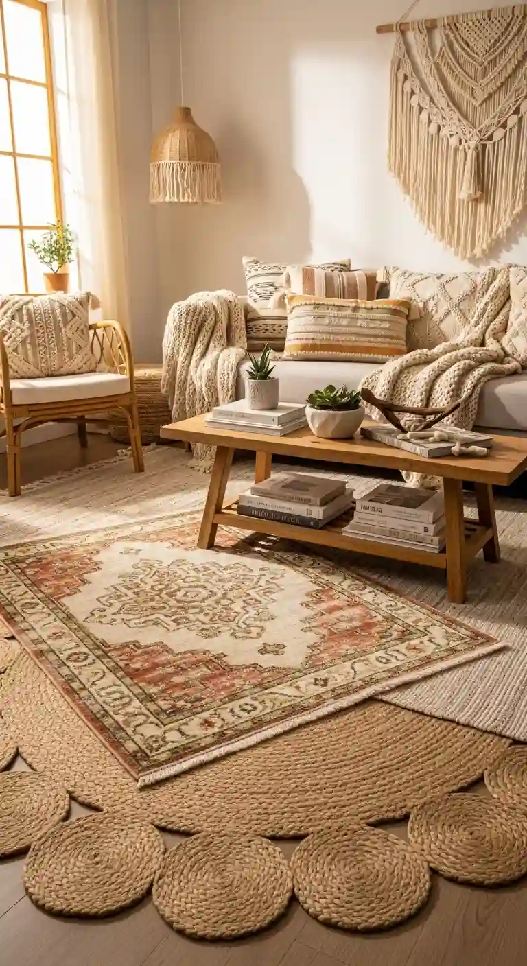 21 Best Boho Living Room Area Rugs for a Cozy Vibe 22 21. Layered Rug Styling