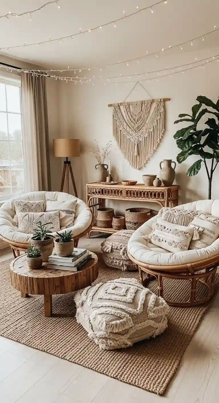 23 Comfy Boho Living Room Floor Seating Ideas for a Relaxed Space 23 21. Wicker Lounge Circles