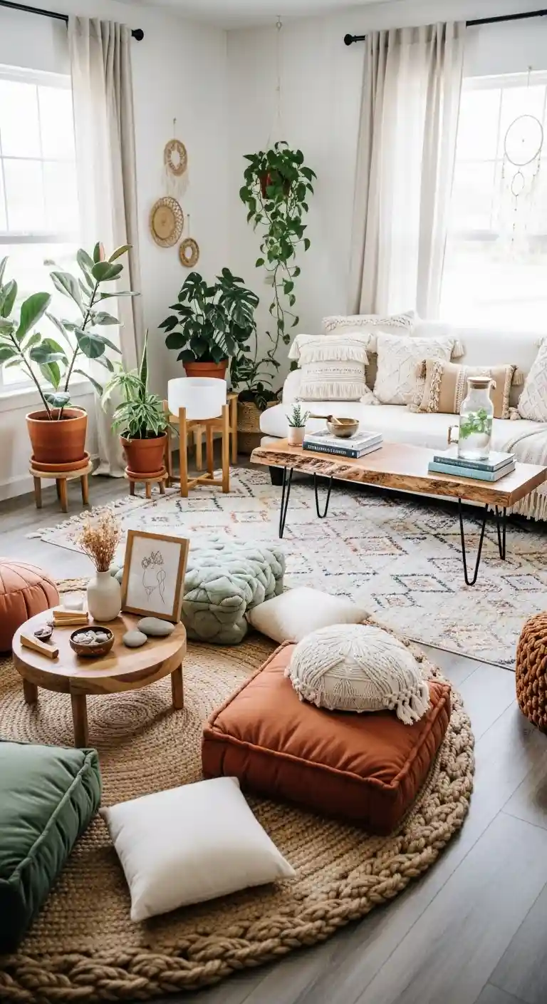 23 Comfy Boho Living Room Floor Seating Ideas for a Relaxed Space 24 22. Meditation Floor Zones