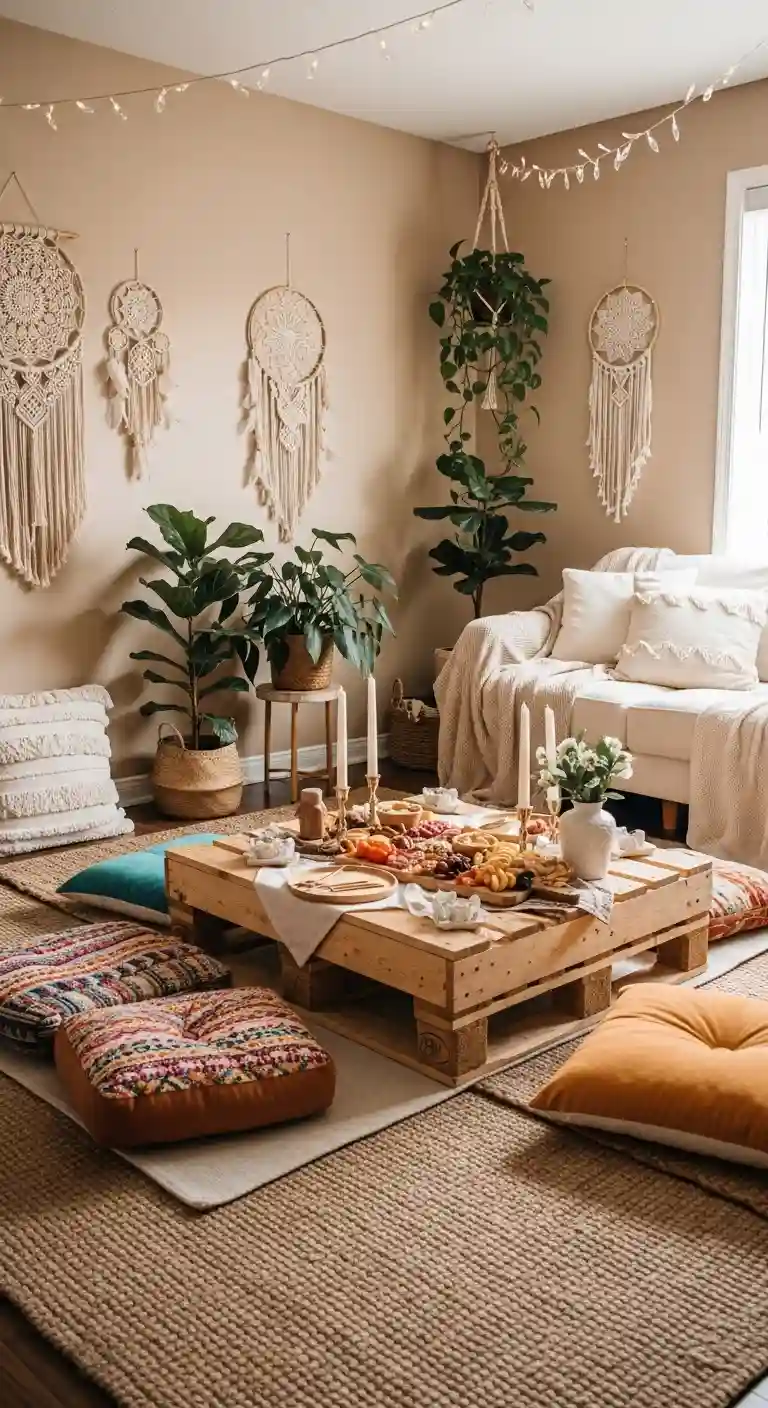 23 Comfy Boho Living Room Floor Seating Ideas for a Relaxed Space 25 23. Indoor Picnic Setup