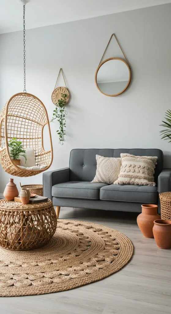 Chic Boho Living Room Rug Ideas for a Grey Couch – 35 Inspiring Looks 4 3. Neutral Jute Rugs