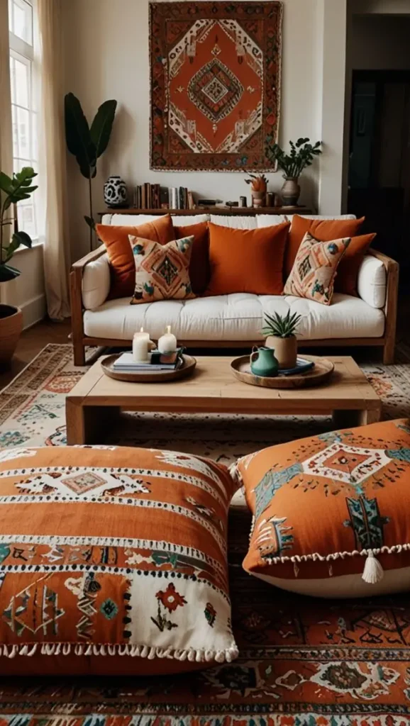 23 Comfy Boho Living Room Floor Seating Ideas for a Relaxed Space 5 3. Rugs as the Base for Low Seating