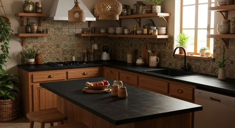 Boho Kitchen Black Counter