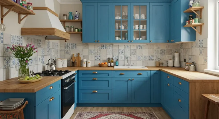 Boho Kitchen Blue Cabinet Ideas