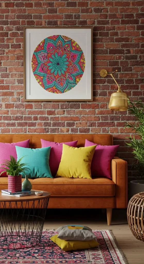 6 Cozy & Stylish Boho Living Room Pillows to Elevate Your Space 4 4. Blend Bright Hues for a Playful Style