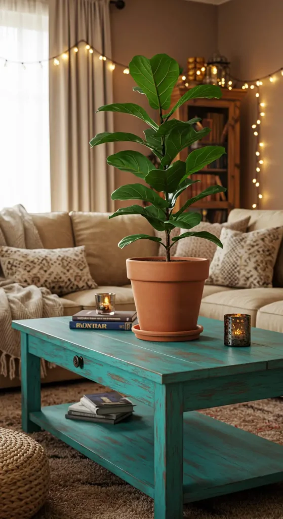 6 Best Boho Living Room Table Ideas for a Stylish Setup 4 4. Go Bold With Painted Boho Tables
