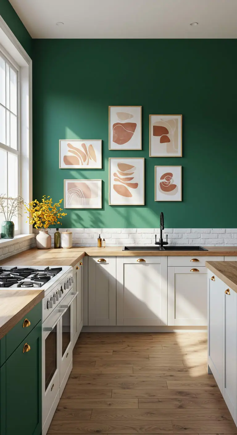 21 Stunning Emerald Green Boho Kitchen Inspirations 6 4. Green-Toned Accent Walls