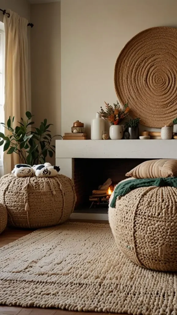 34 Stunning Boho Living Room Fireplace Decor Ideas to Inspire 5 4. Layers of Woven Textures