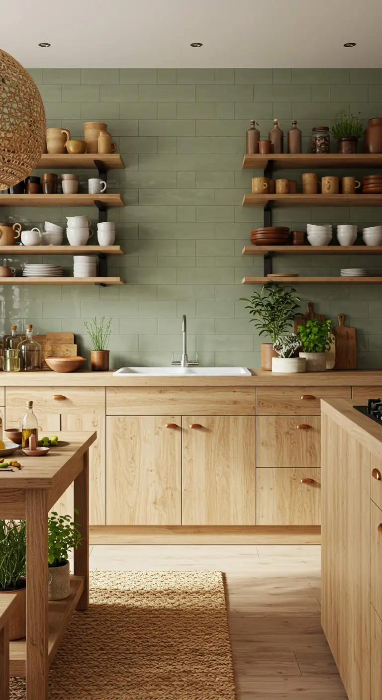 19 Natural Green Earthy Boho Kitchen Design Ideas 7 5. Awe Them with a Green Backsplash