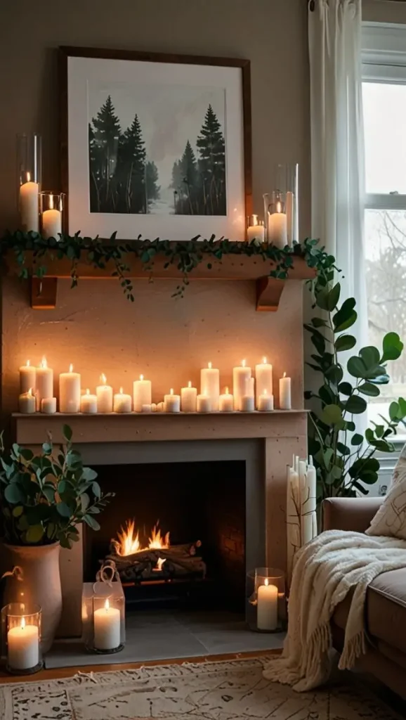 34 Stunning Boho Living Room Fireplace Decor Ideas to Inspire 6 5. Candlelit Vibes