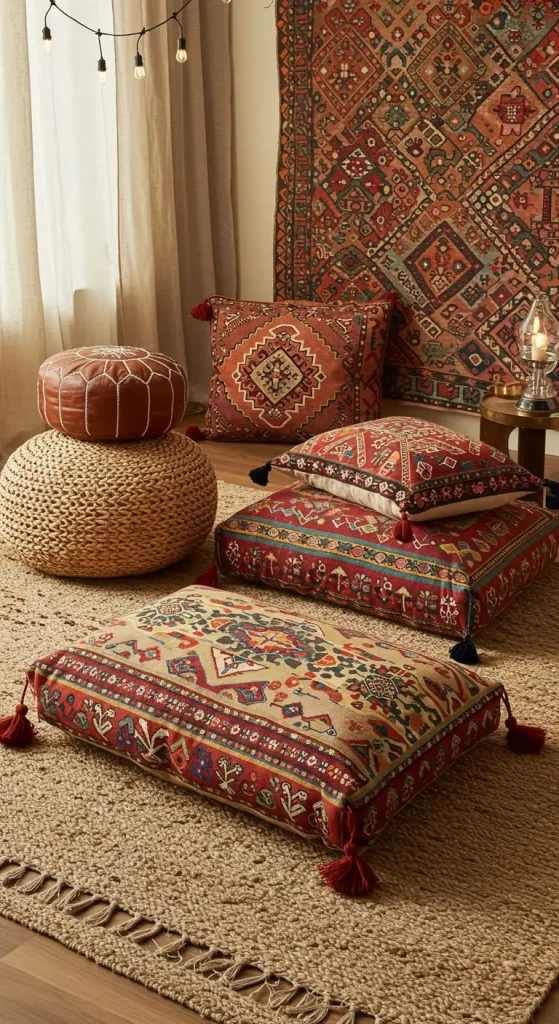 6 Cozy & Stylish Boho Living Room Pillows to Elevate Your Space 5 5. Go Oversized for Floor Cushions